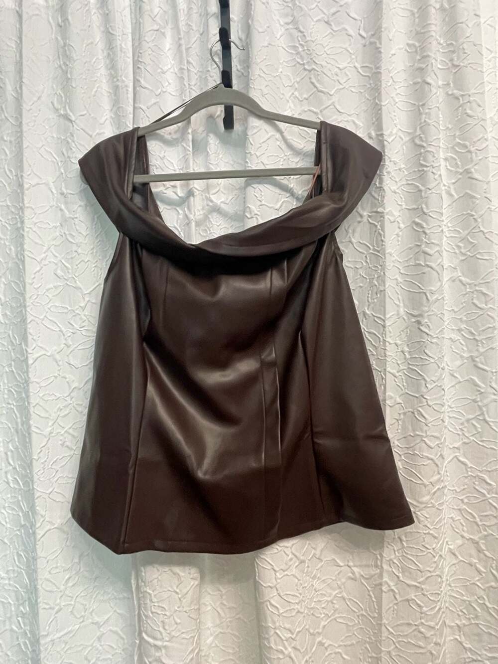 Fashion Nova Street Chic Faux Leather Off Shoulder Top Brown Blouse Women - Picture 1 of 5